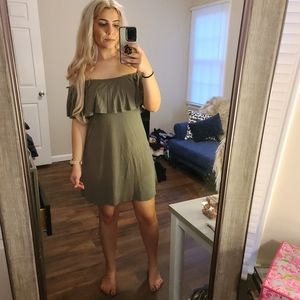 Green cold shoulder dress SOLD
